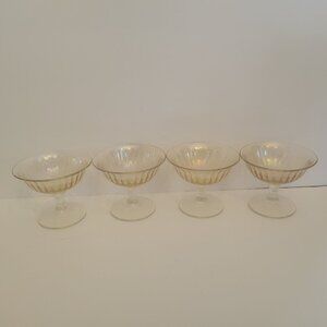 Set Of 4 VintageImperial Glass  Iridescent Glass Dessert Cups With Ribbed Design